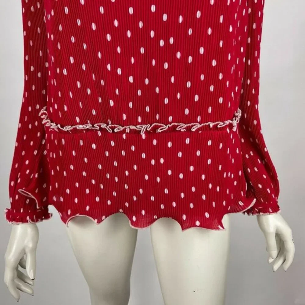 J Crew Ruffle-trim Pleated Top Polka Dot Lined Blouse Long Sleeve Women S NWT‎